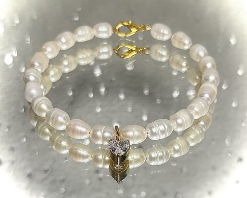 Masa perłowa – około 6-8mm + zawieszka serduszko cyrkonia