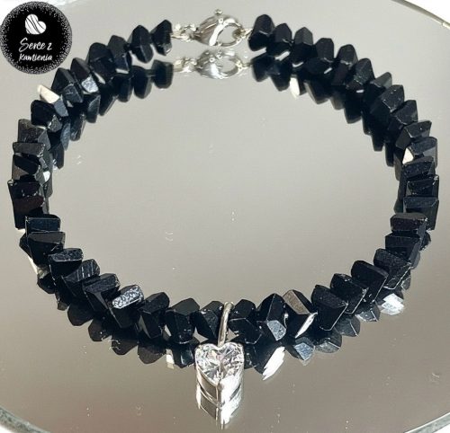 Szkło czarne – zawieszka serduszko cyrkonia