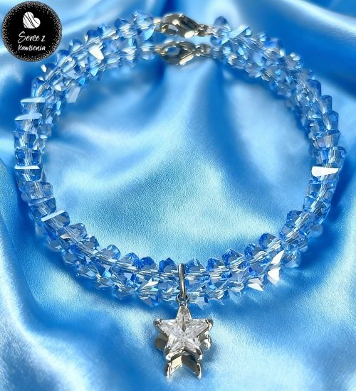 Szkło niebieskie – zawieszka gwiazdka cyrkonia