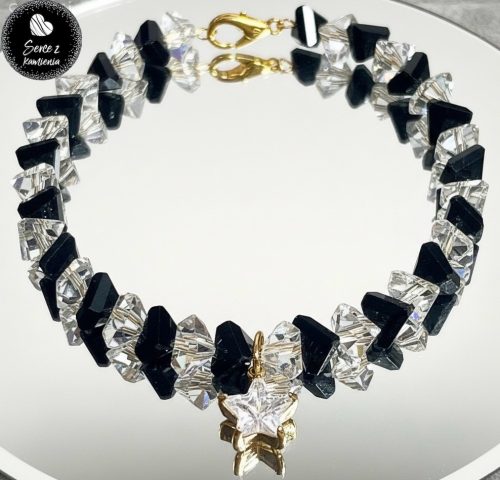 Szkło mix black & white – zawieszka gwiazdka cyrkonia