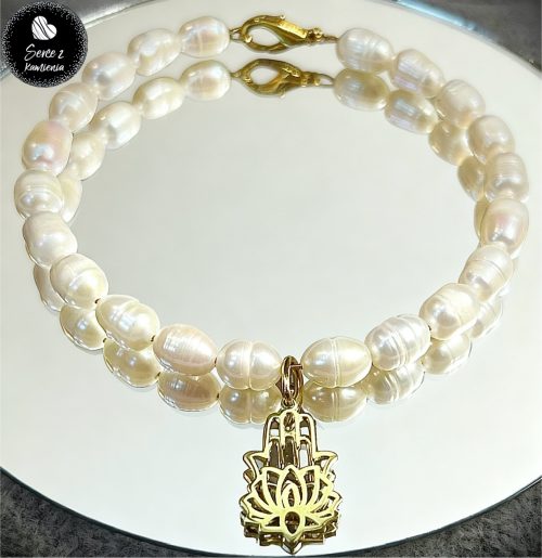 Masa perłowa – około 6-8mm + zawieszka ręka Fatimy z kwiatem lotosu
