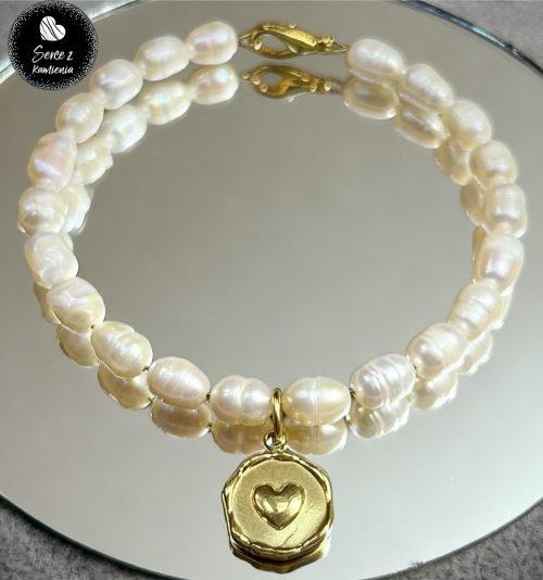 Masa perłowa – 6-8mm + zawieszka serce