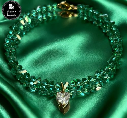 Szkło zielone – zawieszka serduszko cyrkonia