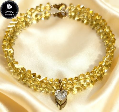 Szkło żółte – zawieszka serduszko cyrkonia