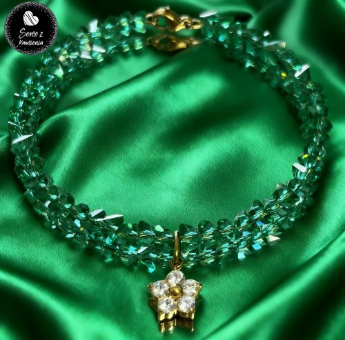 Szkło zielone – zawieszka kwiatek cyrkonia