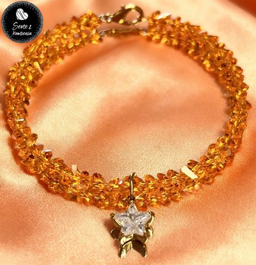 Szkło pomarańczowe – zawieszka gwiazdka cyrkonia