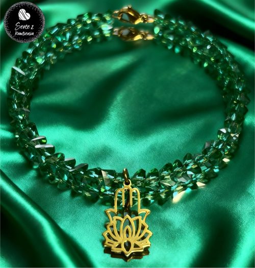 Szkło zielone – zawieszka ręka Fatimy z kwiatem lotosu