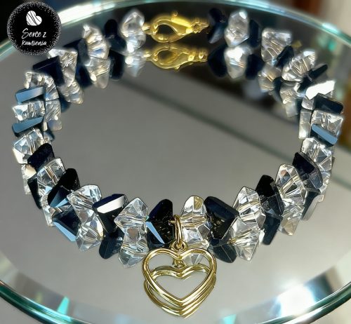 Szkło mix black & white – zawieszka serce obwód