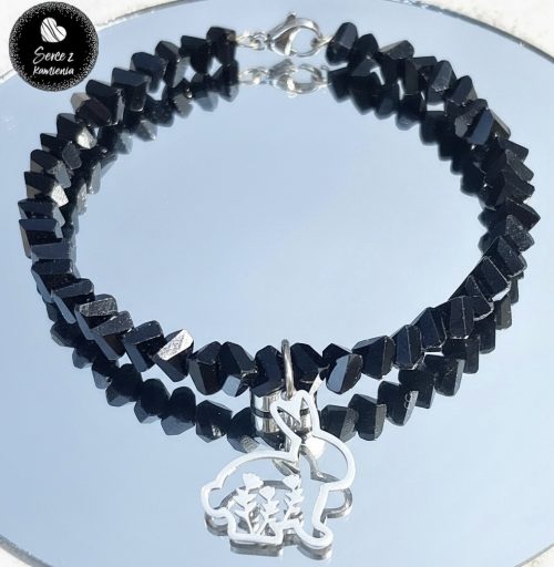 Szkło czarne – zawieszka serce króliczek