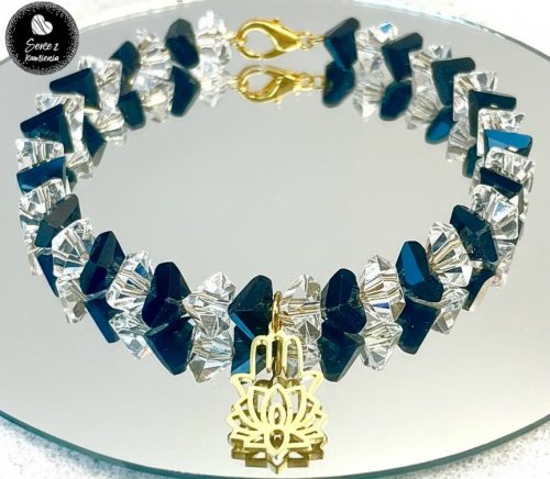 Szkło mix black & white – zawieszka ręka Fatimy z kwiatem lotosu