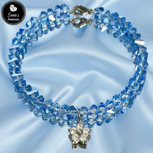 Szkło niebieskie – zawieszka kwiatek cyrkonia