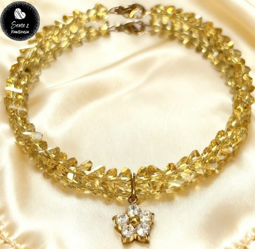 Szkło żółte – zawieszka kwiatek cyrkonia