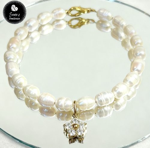 Masa perłowa – około 6-8mm + zawieszka kwiatek cyrkonia