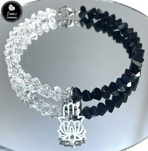 Szkło double color – zawieszka ręka Fatimy z kwiatem lotosu