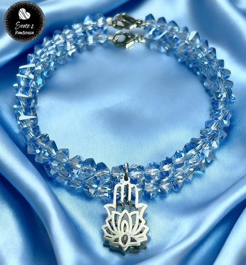 Szkło niebieskie – zawieszka ręka Fatimy z kwiatem lotosu