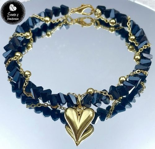 Szkło czarne z łańcuszkiem – zawieszka serduszko