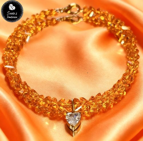 Szkło pomarańczowe – zawieszka serduszko cyrkonia