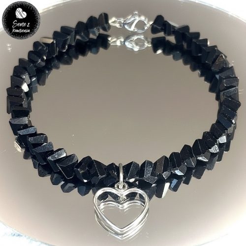 Szkło czarne – zawieszka serce obwód