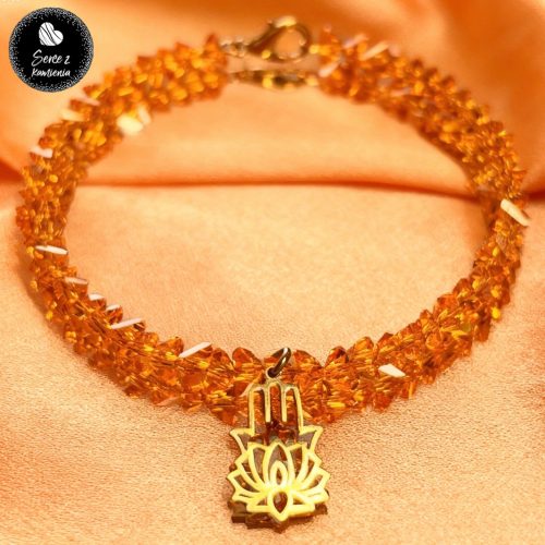 Szkło pomarańczowe – zawieszka ręka Fatimy z kwiatem lotosu