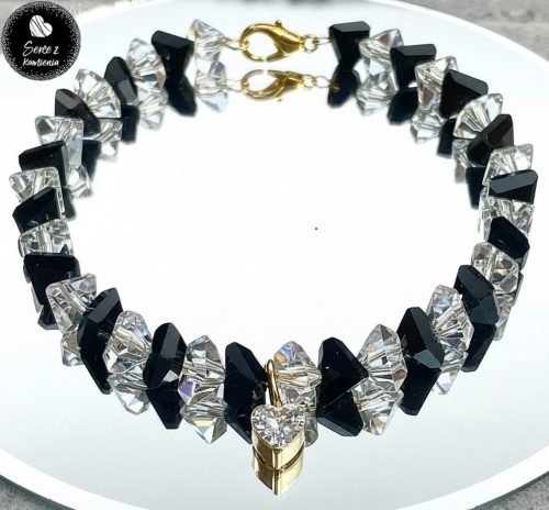 Szkło mix black & white – zawieszka serduszko cyrkonia