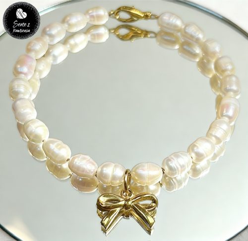 Masa perłowa – około 6-8mm + zawieszka kokardka