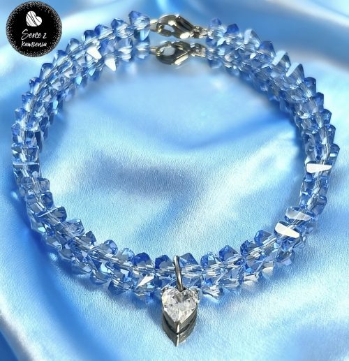Szkło niebieskie – zawieszka serduszko cyrkonia