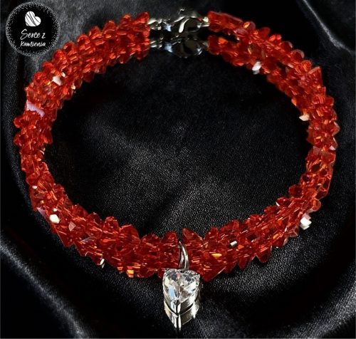 Szkło czerwone – zawieszka serduszko cyrkonia