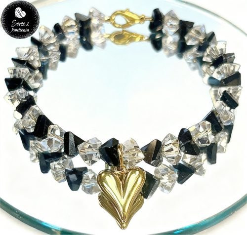 Szkło mix black & white – zawieszka serduszko