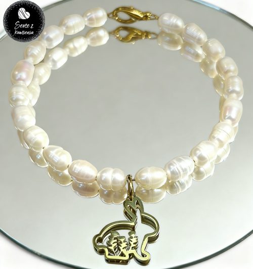 Masa perłowa – około 6-8mm + zawieszka króliczek