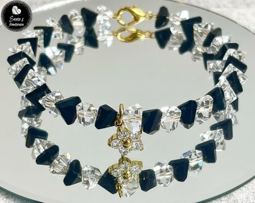 Szkło mix black & white – zawieszka kwiatek cyrkonia