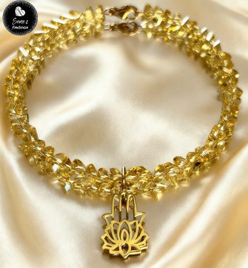 Szkło żółte – zawieszka ręka Fatimy z kwiatem lotosu