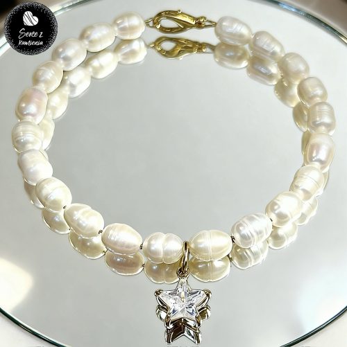 Masa perłowa – około 6-8mm + zawieszka gwiazdka cyrkonia