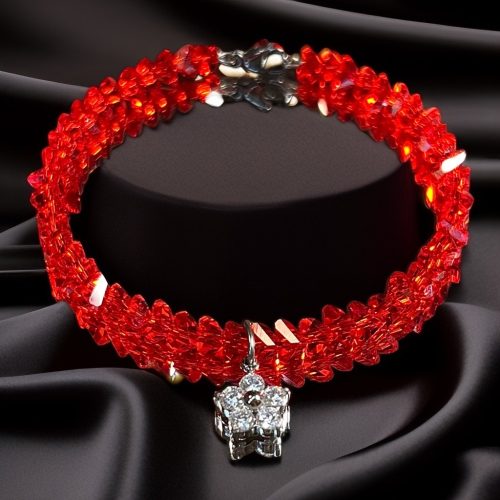 Szkło czerwone – zawieszka kwiatek cyrkonia