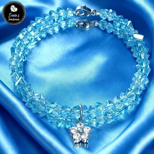 Szkło błękitne – zawieszka kwiatek cyrkonia