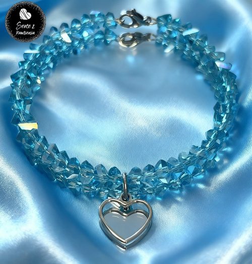 Szkło błękitne – zawieszka serce obwód