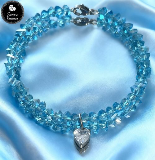 Szkło błękitne – zawieszka serduszko cyrkonia