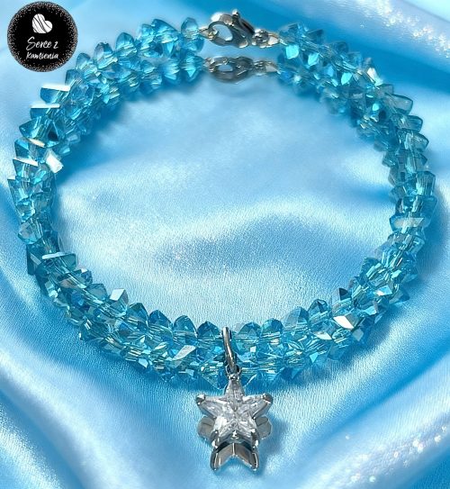 Szkło błękitne – zawieszka gwiazdka cyrkonia