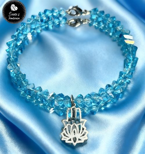 Szkło błękitne – zawieszka ręka Fatimy z kwiatem lotosu
